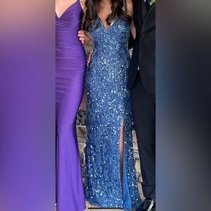 Blue Sequined Prom Dress